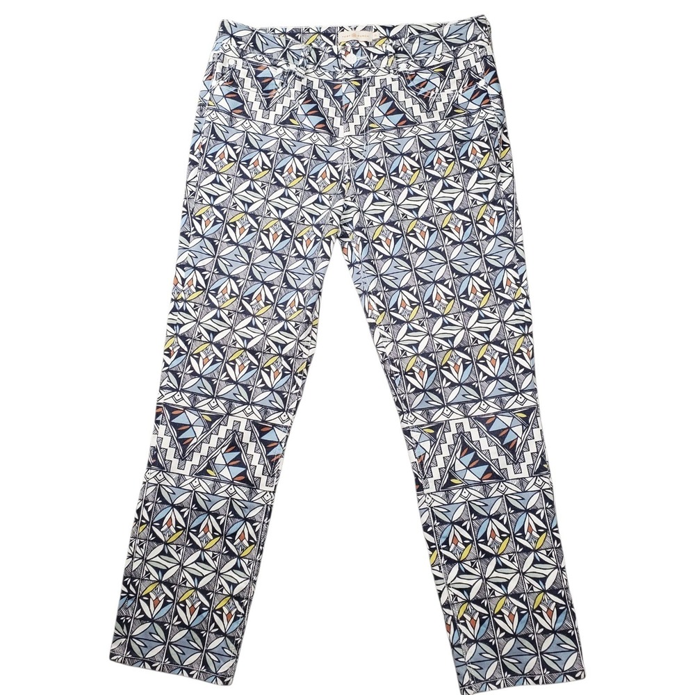 Tory Burch Geometric Floral Mosaic Straight Leg Pants Womens 31 Acoma Jeans Boho
